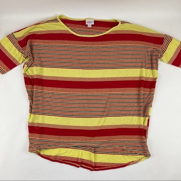 Lularoe Tshirt Womens Medium Yellow Red Striped Short Sleeve - Picture 1 of 8